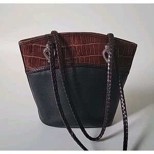 Brighton Vintage Courtney Shoulder Bag Pebbled Leather Croc Embossed Accents